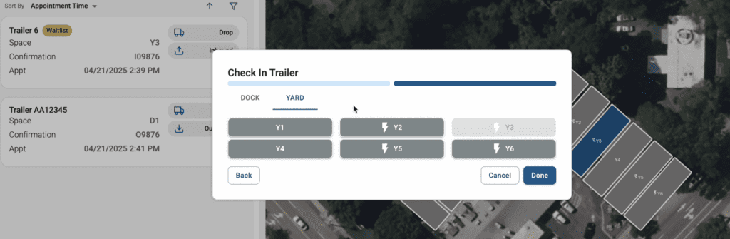 Screenshot of electrification management features in the Nsight Fleet Yard Management System (YMS)